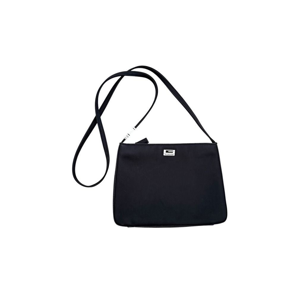 Guess Black Nylon Crossbody Bag Silver Logo Plaque Vintage Y2K Minimalist Purse